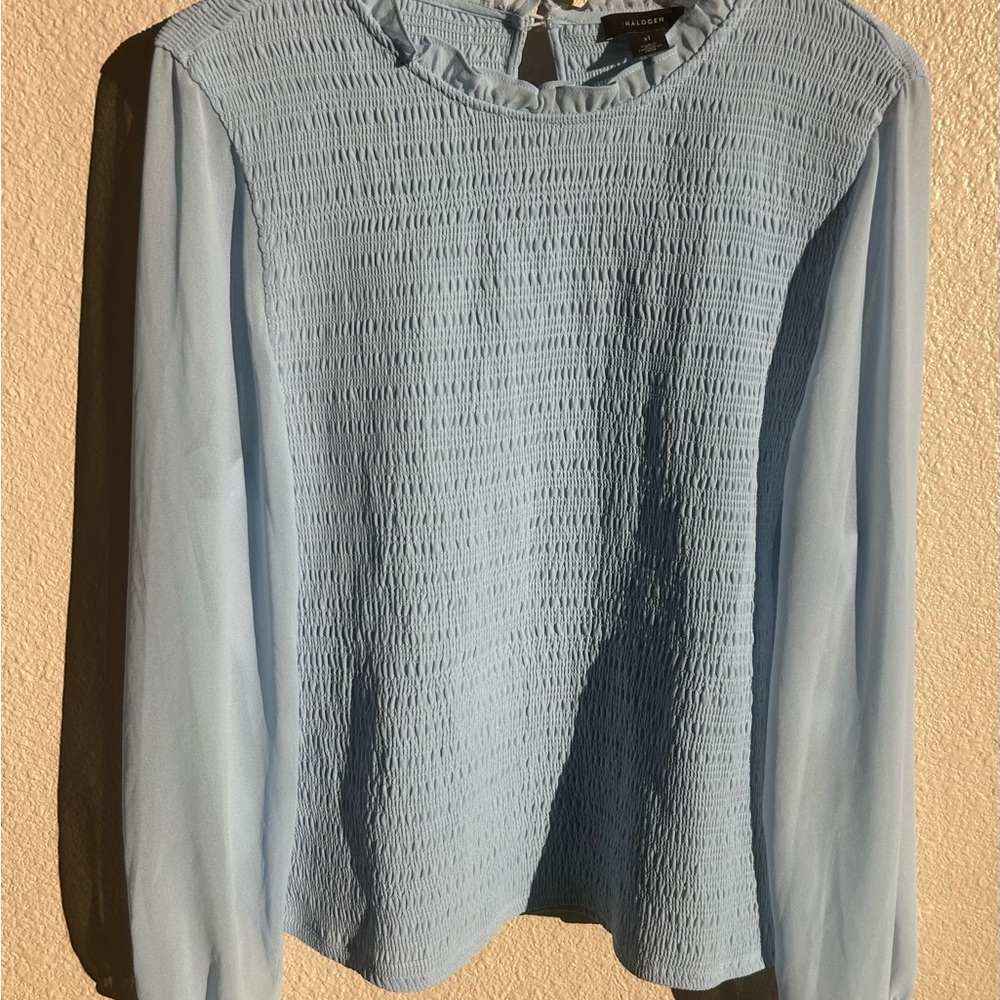 NWT Halogen Light Blue Smocked Blouse Sz XL